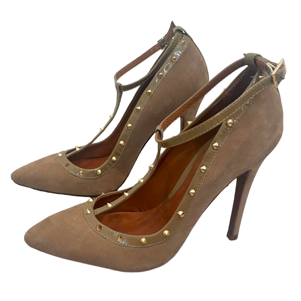Schutz - Studded Ankle T-Strap Stiletto Pumps - Olive
